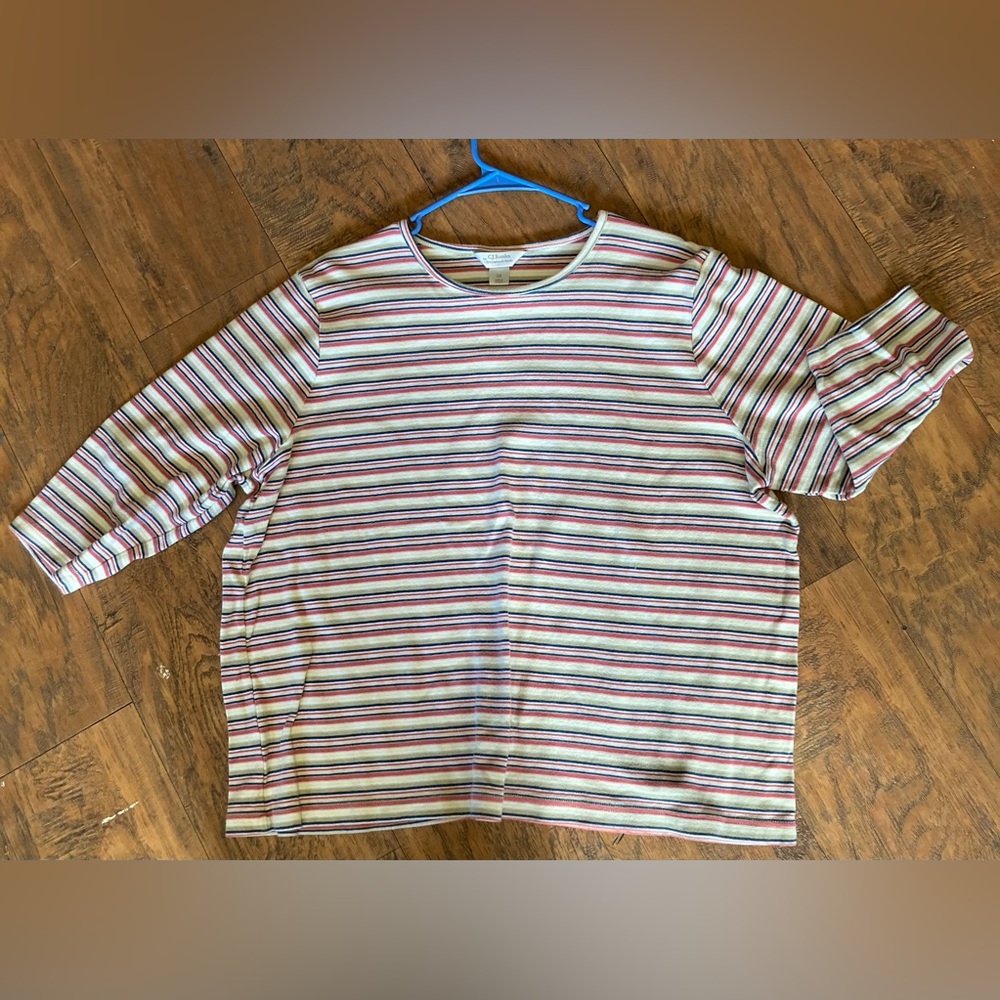 Cjbanks 3/4 sleeve multi color striped shirt slightly cropped scoop neck plus 3x